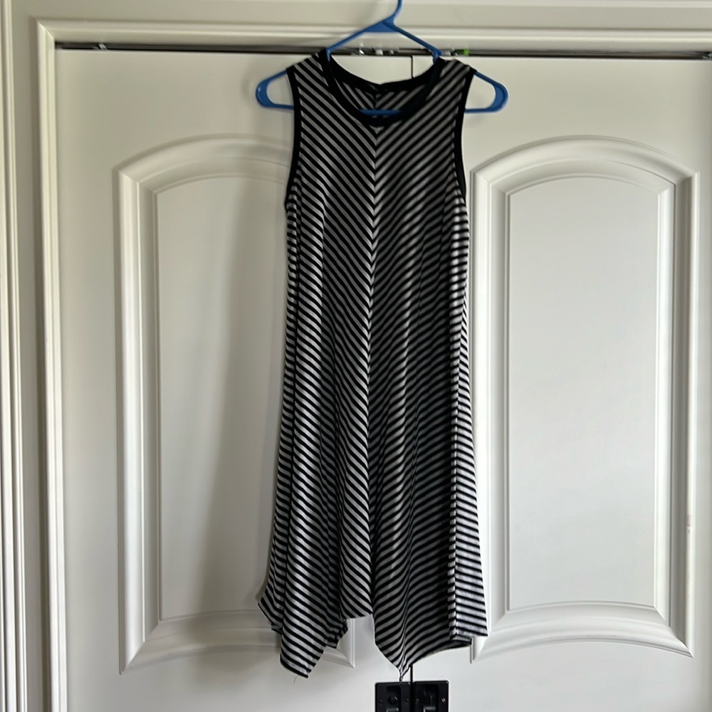 Asymmetrical knee length dress-black and gray striped
